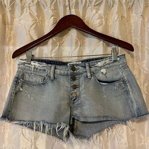 PAIGE Distressed Cut Off Jean Shorts Light Wash Button Fly